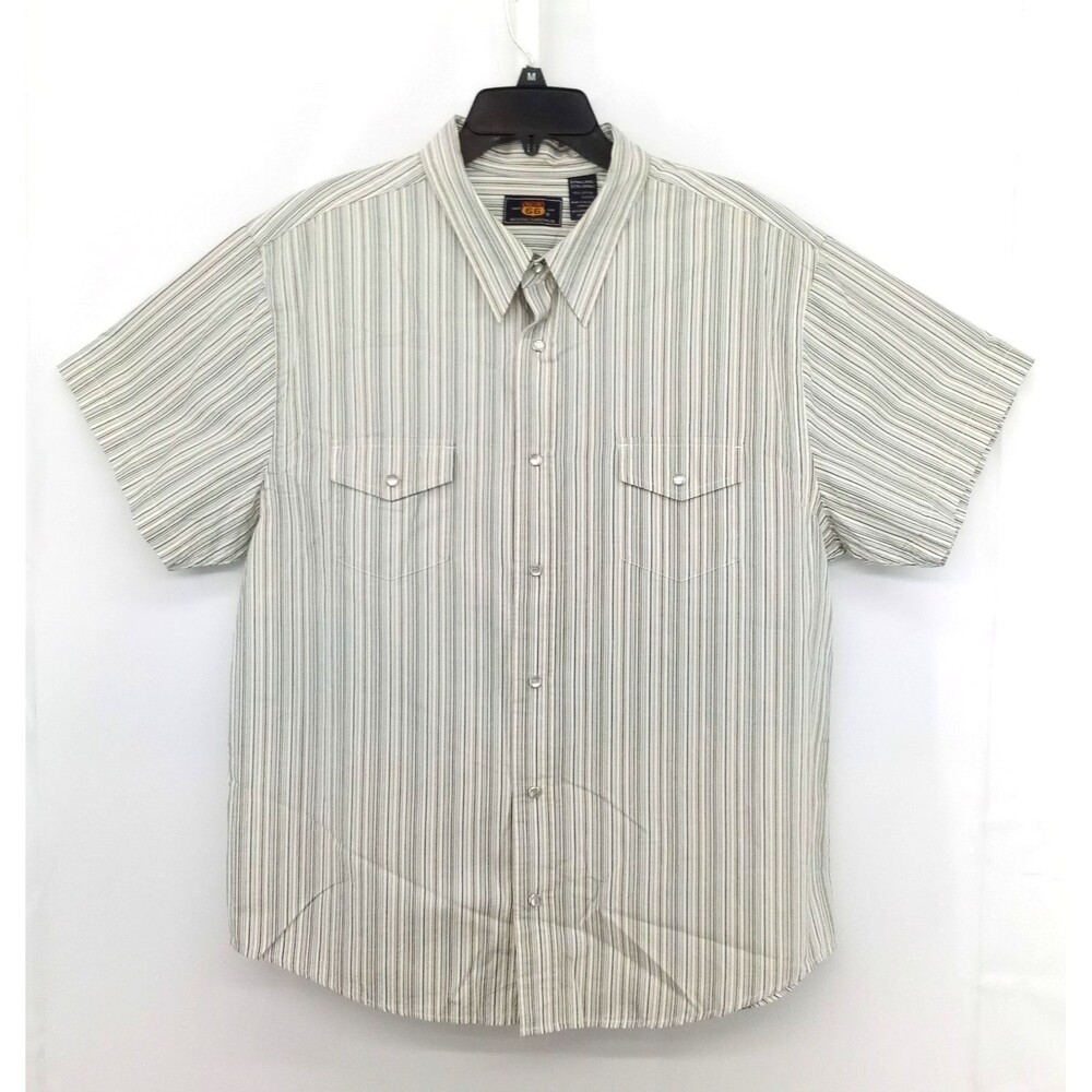 Route 66 Shirt Men Size XL Brown White Striped Short Sleeve Casual Pearl Snap